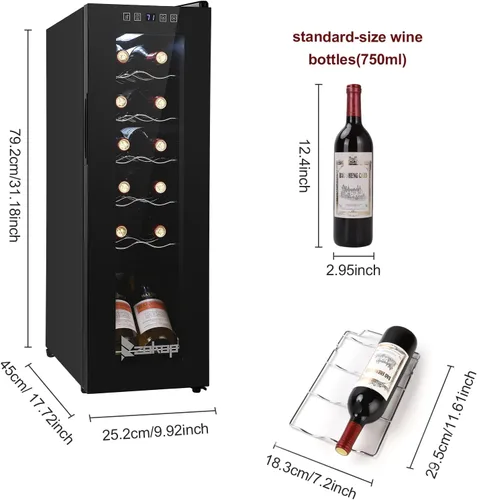 Miniatura 3 de Winado Refrigerador de vino con compresor de 12 botellas con temperatura ajustable, mini refrigerador de vino compacto independiente con control