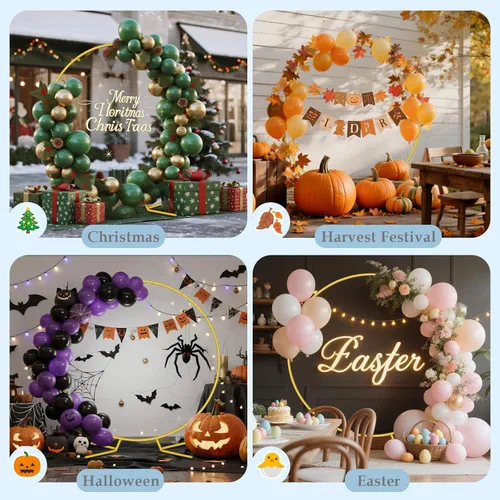 Miniatura 7 de Kit de soporte redondo de arco de globos de 7.2 pies, soporte de arco de metal para fiestas, marco de arcos de boda dorado con base para ceremonia