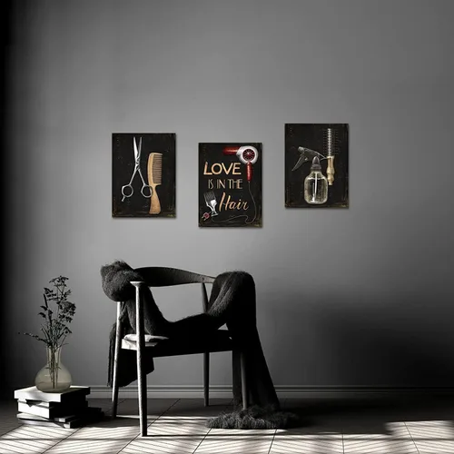 Miniatura 5 de SkenoArt Arte de pared de peluquería de moda, herramientas de peluquería, lienzo para decoración de pared, juego de tijeras para el cabello, pintura