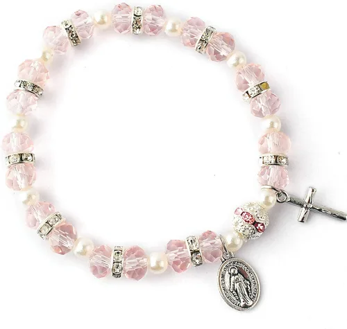 Miniatura 4 de HanlinCC Pulsera elástica con cuentas para mujer con crucifijo y medalla milagrosa