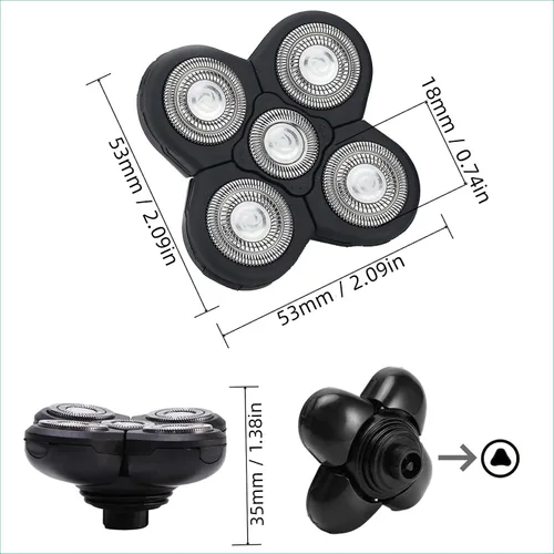 Miniatura 2 de Cabezal de repuesto 5D para hombre de 5 cuchillas, flotante, alternativa, lavable, cabezal de afeitado eléctrico (negro, 2 unidades)