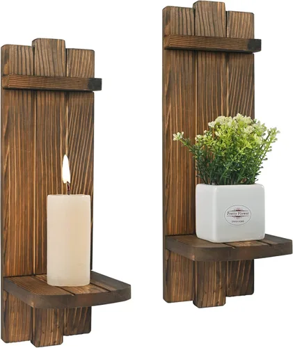 Miniatura 5 de Yorkmills Juego de 2 Apliques Decorativos de Pared, Portavelas de Pared Decoración Rústica del Hogar, Arte de Pared Estilo Granja Apliques de Velas