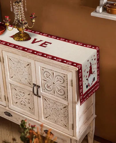 Miniatura 4 de Camino de mesa para decoración del día de San Valentín, diseño de gnomo, corazón, rojo, a cuadros, búfalo, algodón, lino, decoración de mesa