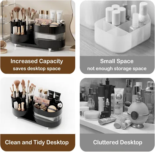Miniatura 2 de COMFYROOM Organizador de maquillaje para tocador con soporte para brochas, organizador de maquillaje cosmético de 3 capas, organizador de maquillaje