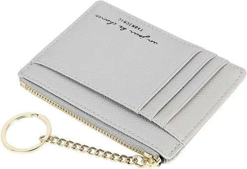 Miniatura 5 de 8 tarjetas para mujer, diseño minimalista delgado, monedero, monedero, bolsillo frontal, Gris, Casual