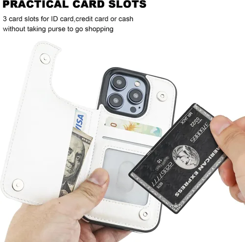 Miniatura 3 de ONETOP Funda tipo cartera compatible con iPhone 15 Pro con soporte para tarjetas, funda de piel sintética con ranuras para tarjetas, doble cierre