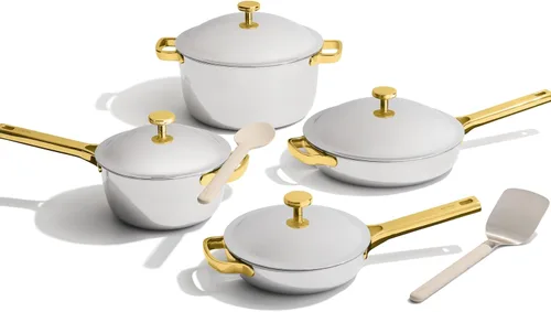 Our Place Titanium Pro Juego de utensilios de cocina | Juego de ollas y sartenes de 10 piezas con Always Pan Pro, Perfect Pot Pro y Minis | Dorado