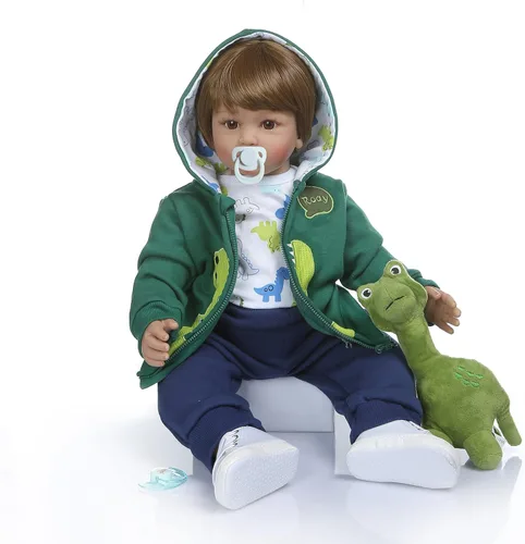 iCradle Muñecas de niño de 24 pulgadas Reborn de aspecto realista de silicona suave con peso de tela suave, cuerpo de bebé recién nacido con ropa de