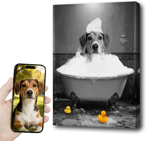 Miniatura 43 de Fotos personalizadas de mascotas en lienzo para pared Arte de baño personalizado Lindo perro gato en bañera Impresiones, divertidos animales Foto