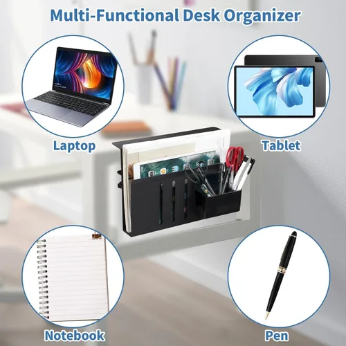 Miniatura 5 de Organizador lateral de escritorio, soporte para laptop con soporte magnético para bolígrafo, organizador de escritorio colgante sin taladros