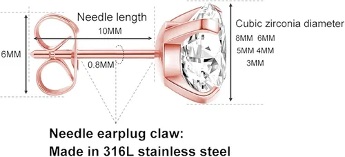 Miniatura 2 de Juego de 5 pares de aretes tipo dormilón hipoalergénicos circonita cúbica 316L aretes de acero inoxidable con circonita cúbica de 3 a 0315in oro