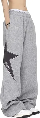 Pooyikoi Pantalones deportivos para mujer, con cordón elástico, cintura elástica, holgados, pierna ancha, pantalones con estampado de estrellas Y2K,