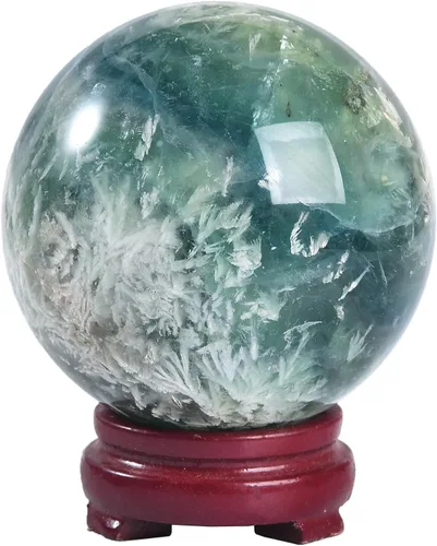Miniatura 9 de JIC Gem Esfera grande de cristal Chevron de amatista con cristales curativos de curación con soporte de madera para meditación y decoración