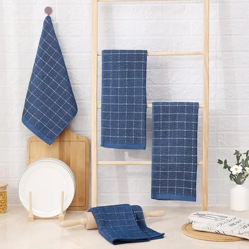 Miniatura 6 de Homaxy Toallas de cocina de rizo de algodón 100% (azul marino, 13 x 28 pulgadas), diseño a cuadros, toallas de cocina suaves y súper absorbentes