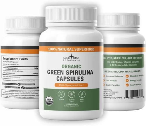 Miniatura 2 de Lone Star Botanicals Cápsulas orgánicas de espirulina – 100% algas azul-verdes puras, sin olor a pescado, suplemento superalimentario, vegano, sin