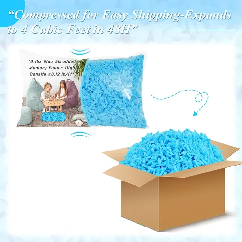 Miniatura 7 de Relleno para Puf - 5 libras de Espuma Viscoelástica Triturada, Alta Densidad ≥3.12 lb/ft³, Relleno Azul para Puf, Cojín de Sofá, Cama para Perro