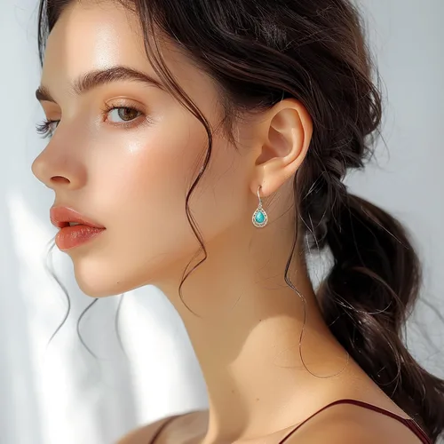Miniatura 231 de Aretes colgantes de plata de ley con diseño de árbol de la vida, flor, abeja, animales, gato, colibrí, piedra lunar, turquesa, aretes con cierre