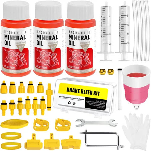 Kit de purga de frenos para Shimano, TEKTRO, TRP Frenos de disco hidráulicos, kit de purga de líquido de frenos con aceite mineral de 6.1 fl oz para
