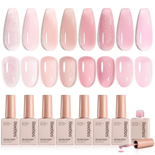 Miniatura 32 de Beetles - Juego de esmaltes de uñas de gel para boda, 6 colores, color nude, rosa, malva, blanco, con brillantina, para remojar con luz UV LED, arte