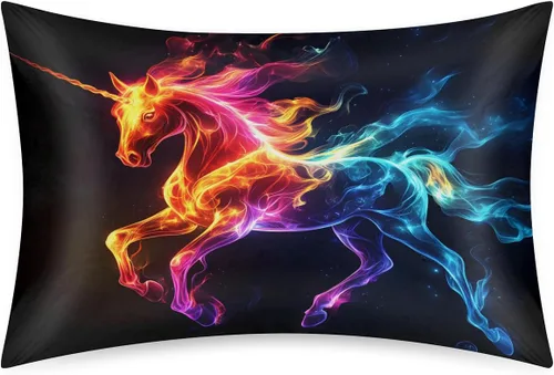 Miniatura 47 de Funda de almohada de satén de unicornio rosa lindo para cabello y piel, tamaño estándar, funda de almohada de seda suave de satén refrescante