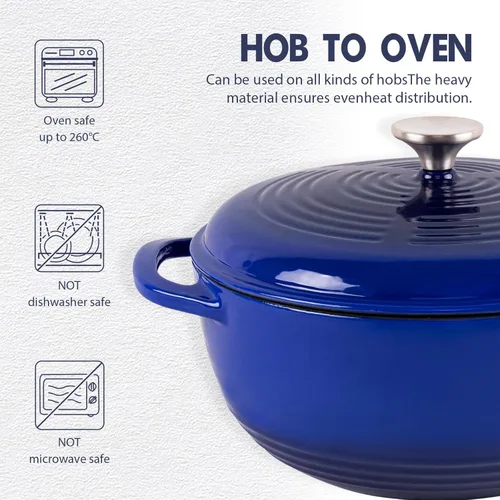 Miniatura 6 de Horno holandés de hierro fundido duradero con tapa, perfecto para hornear pan, cocinar y hervir sopa, multifuncional y fácil de limpiar, 4 cuartos