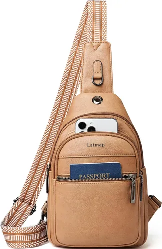 LATMAP Bolso bandolera para mujeres y hombres, mochila pequeña de cuero, riñonera cruzada para el pecho, bolso impermeable para mujeres