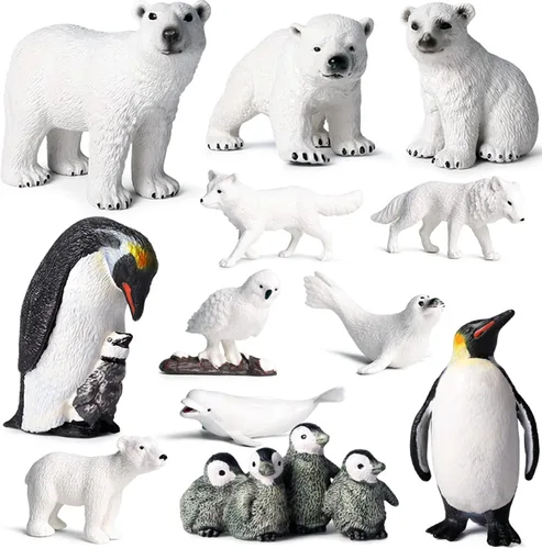 EOIVSH 12 figuras de juguete de animales polares de plástico, figuras realistas de animales árticos para niños, juego de juguetes educativos de