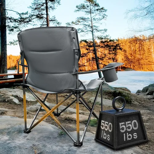 Miniatura 6 de TIMBER RIDGE Silla de campamento plegable de gran tamaño para adultos, soporta 550 libras resistente con portavasos bolsillo lateral