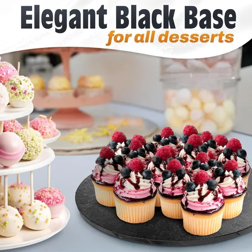 Miniatura 5 de Tambor de pastel de 12 pulgadas, tablero negro para pasteles de celebración listos para fotos, base de cartón redonda de 1/2 pulgada de grosor
