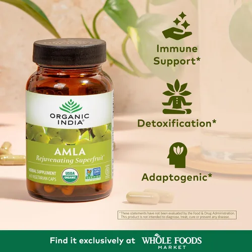 Miniatura 2 de ORGANIC INDIA Cápsulas de Amla Orgánicas - Suplemento Vitamínico Herbal de Grosella Espinosa India, Suplemento de Amla, Apoyo Inmunológico, Vegano
