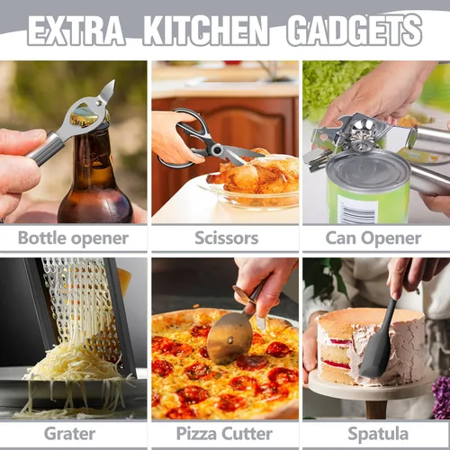 Miniatura 4 de Umite Chef Juego de Utensilios de Cocina de Silicona, 34 Piezas Gadgets y Herramientas de Cocina Resistentes al Calor con Rallador, Mangos de Madera