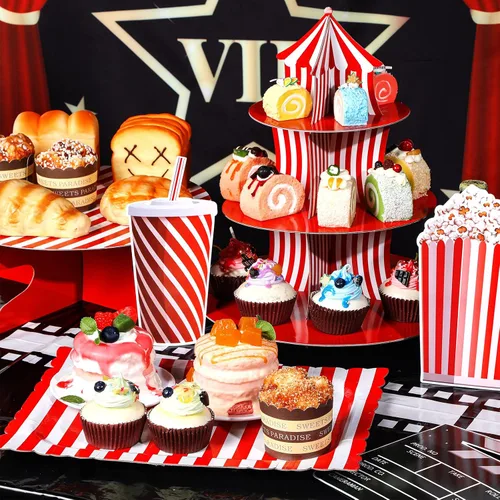 Miniatura 4 de Zopeal - Juego de 7 soportes para tartas de carnaval de 3 niveles, soporte para cupcakes de circo, carnaval, 1 nivel, bandeja rectangular