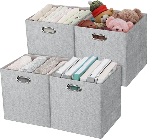 Miniatura 24 de Posprica Cubos de almacenamiento plegables, 11 x 11 x 11 pulgadas, contenedores de tela, 4 unidades, color beige
