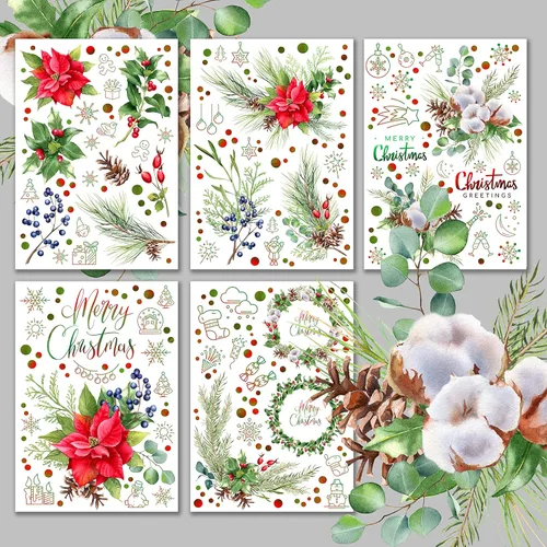 HANATABA - Paquete de papel de decoupage (15 hojas de 8 x 11 pulgadas) suave decoración navideña con ramas y coronas HANATABA Vintage Art Deco para
