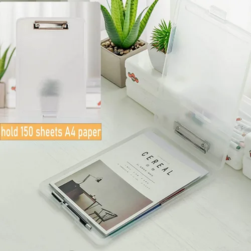 Miniatura 2 de SAYEEC Caja de almacenamiento de portapapeles A4, soporte de papel de plástico portátil con clip para placas, organizador de archivos multifuncional