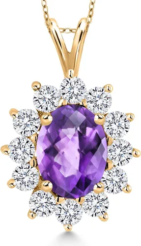Miniatura 122 de Gem Stone King Collar con piedra natal ovalada de plata chapada en oro amarillo de 18 quilates, ovalado de 0.315 x 0.236 in, collares con colgante