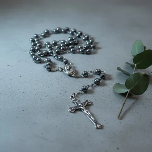 Miniatura 3 de Nazareth Store Hematite Rosary Beads Black Stone Catholic Rosary Necklace with Jerusalem Holy Soil & Cross Antique Religious Rosaries Beads