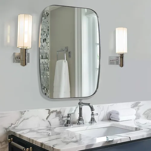 Miniatura 68 de ANDY STAR Espejo de baño de níquel cepillado, espejo ovalado de 20 x 30 pulgadas para baño, espejo oblongo de níquel cepillado con marco de metal