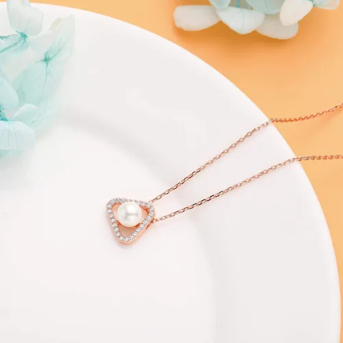 Miniatura 2 de Collar triangular de perlas, collar de perlas cultivadas de agua dulce para mujeres, niñas, perla auténtica, plata esterlina