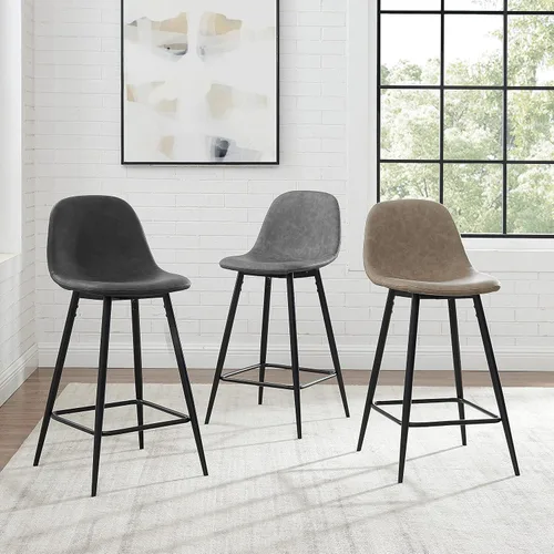Miniatura 7 de Crosley Furniture Weston - Juego de 2 taburetes de bar tapizados con altura de mostrador, color marrón desgastado/negro mate