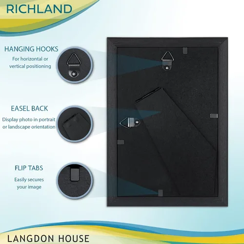 Miniatura 3 de Langdon House Juego de marcos de fotos de 4 x 6 pulgadas (negro, paquete de 6) con bordes distinguidos para estilo clásico, colección Richland