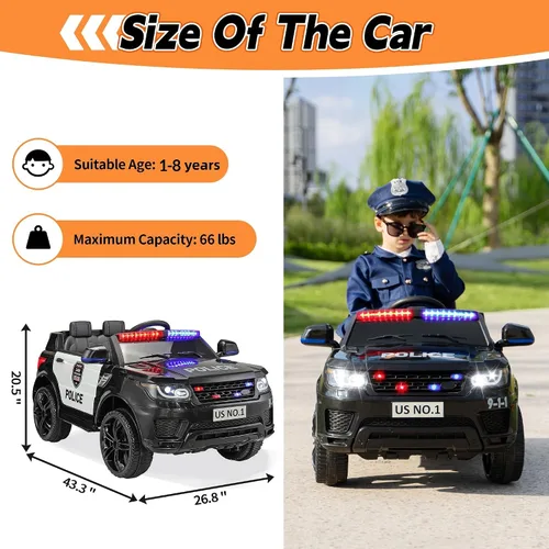 Miniatura 4 de TOBBI Coche de Policía Eléctrico para Niños, Juguete de Montar a Batería, Coches de Policía con Control Remoto, Sirena, Luces Intermitentes, Música