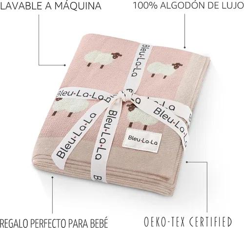Miniatura 3 de Manta de punto de lujo para bebé Bleu La La - 100% algodón suave, acogedora y ligera; manta envolvente para regalo de baby shower, ideal para recién