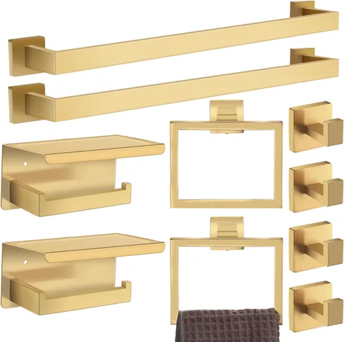 Miniatura 8 de Juego de 10 accesorios de baño, juego de accesorios de baño de 24 pulgadas, barra de toalla de baño de acero inoxidable, toalleros, gancho