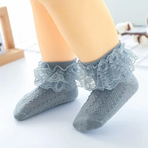 Miniatura 6 de Calcetines de princesa para recién nacidos, con volantes de encaje, para niñas pequeñas
