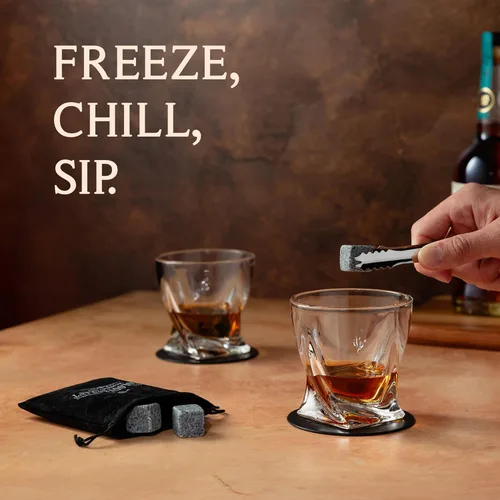 Miniatura 4 de Mixology & Craft Juego de whisky - 12 piezas con piedras de granito, vasos y posavasos