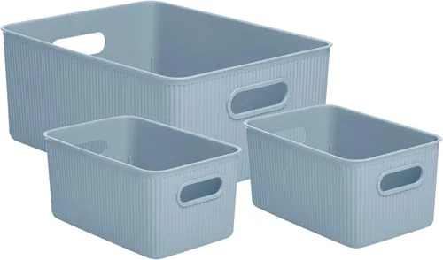 Miniatura 9 de Superio Ribbed Collection – Cesta decorativa de plástico abierta para el hogar, color azul (juego de 4) 1 grande, 1 mediano, 2 pequeñas – cajas