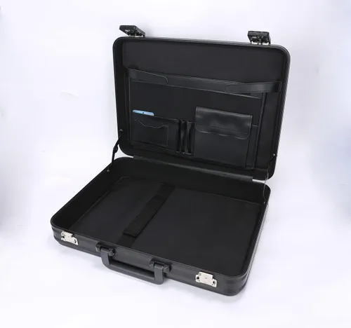 Miniatura 2 de Maletín de dinero de aluminio negro para efectivo cajas de metal para hombres negocios Attache caso rígido doble combinación cerraduras con espuma