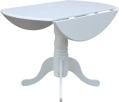 Miniatura 8 de IC International Concepts, mesa de comedor redonda de 42" con pedestal y dos alas plegables, madera maciza, Parawood resistente, color blanco