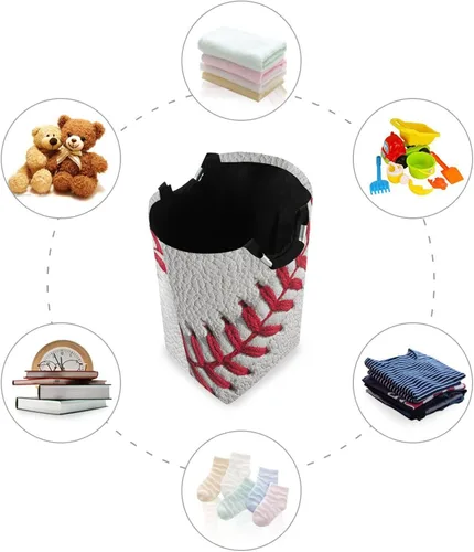Miniatura 4 de Cesta de ropa sucia para ropa sucia, cesta de almacenamiento de béisbol, color blanco, bolsa de lavandería plegable con asa, cesta de manta